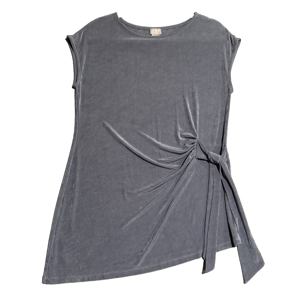 Chico's Travelers Side Tie Top Blouse Shirt Womens 1 Carbon Gray Liquid Knit EUC